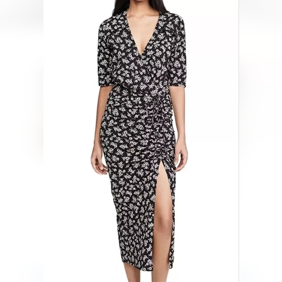 NWT Veronica Beard Women's Black White Mariposa Floral Maxi Ruched Dress XL - Picture 1 of 13